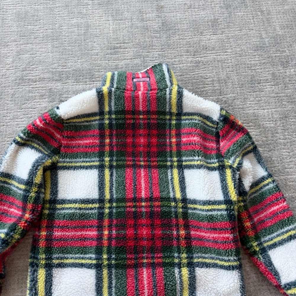 Vineyard Vines Red and Green Plaid Fleece Sweater - Picture 2 of 6